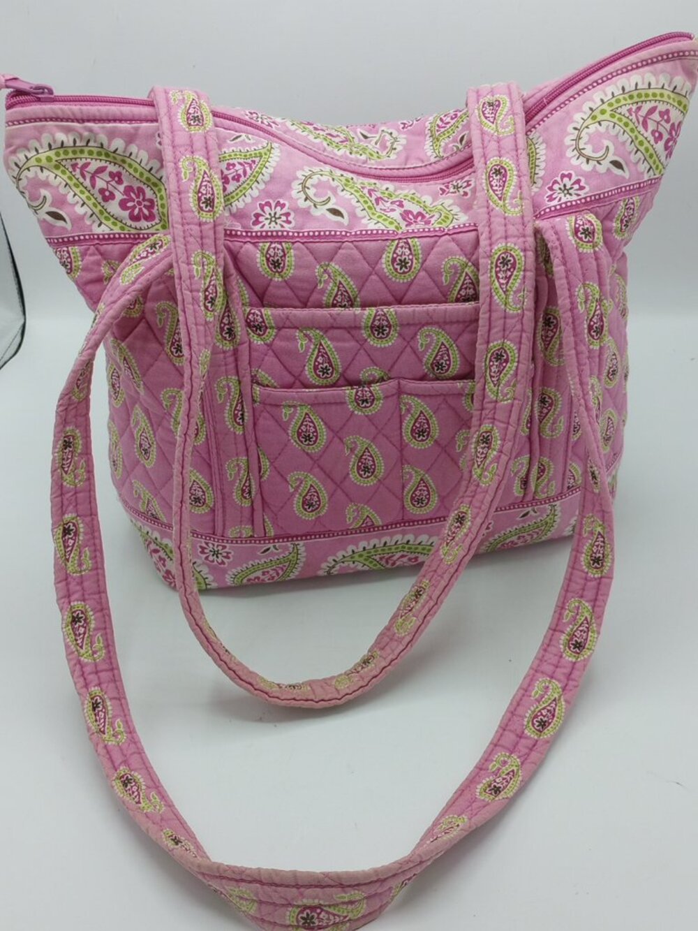 Retired Quilted Pink & Green Floral Paisley Vera Bradley Bermuda Pink Tote